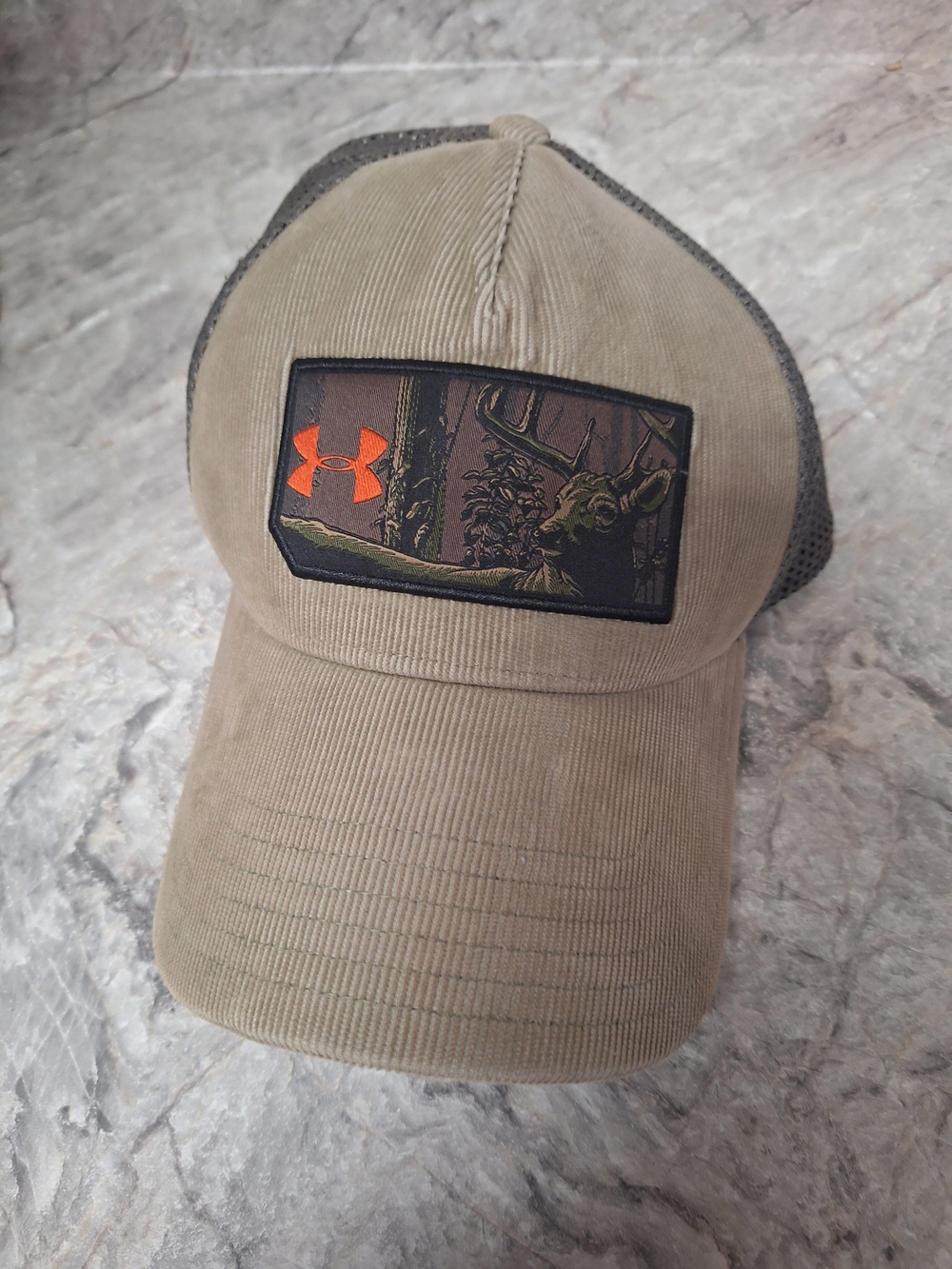 Under Armour Men's Beige Corduroy Trucker Cap - Olive Patch